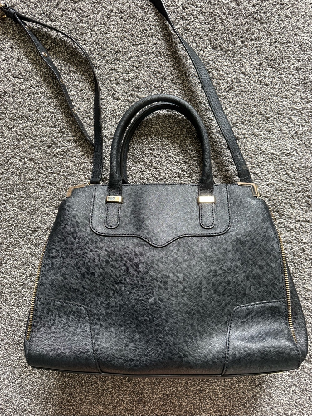 Rebecca Minkoff Amorous Satchel Black Saffiano Leather Gold Crossbody Bag - Picture 7 of 16